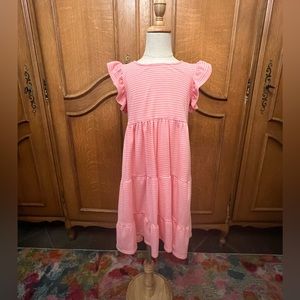 Girls Pink & White Striped Cotton Dress